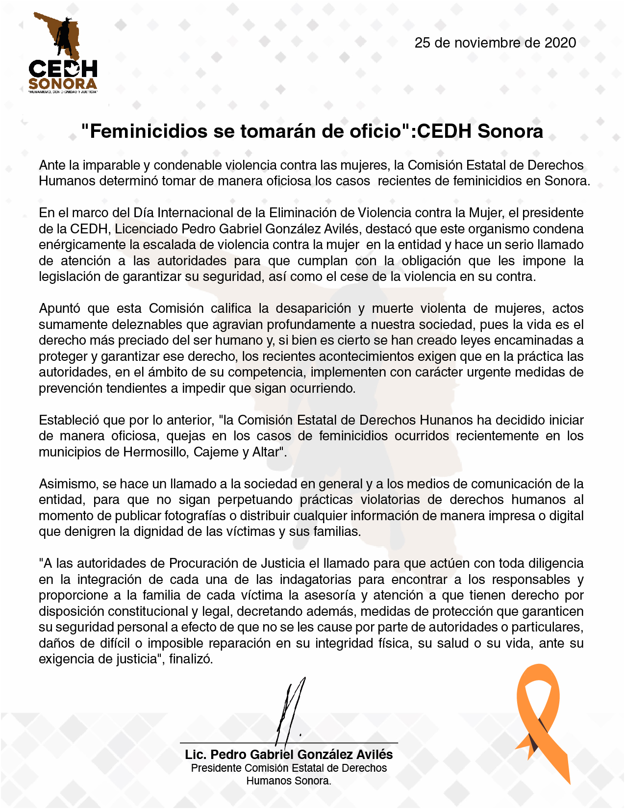 "Feminicidios se tomarán de oficio": CEDH Sonora